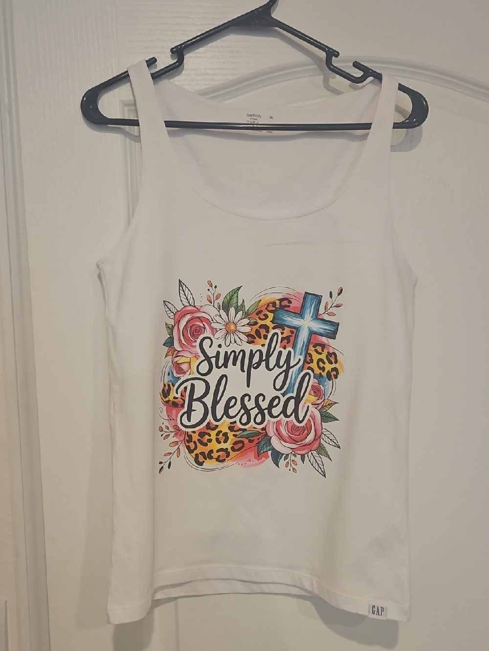 GAP White Tank Top Custom Floral Cross NWT